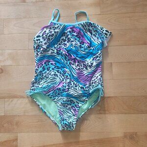 Breaking Waves Animal Print Swimsuit - Girls Size 14
